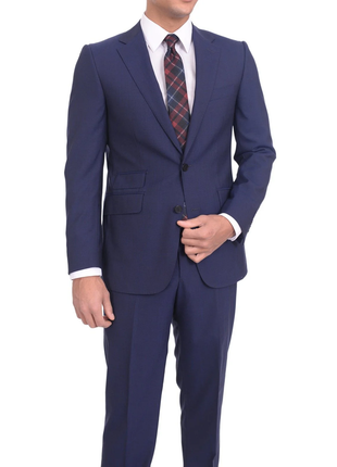 Napoli Slim Fit Solid Navy Blue Two Button Half Canvassed Wool Suit - The Suit Depot