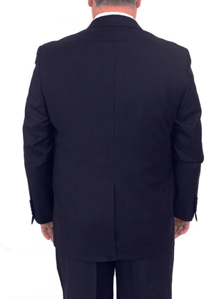Men's Portly Fit Executive Cut Solid Navy Blue Two Button 2 Piece Wool Suit