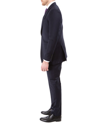 Sartoria Mazara Mens Solid Navy Blue Classic Fit Wool Cashmere 2 Button suit