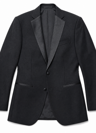 Bresciani Solid Black Satin Notch Lapel Classic Fit 2-Button Wool Tuxedo - 52R