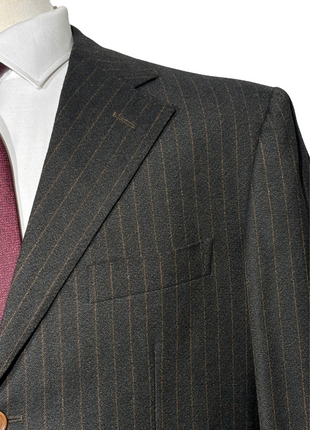 Sartoria Partenopea Mens Dark Green Stripe Tweed Notch Lapel Classic Fit 3-Button Wool Suit - 42L