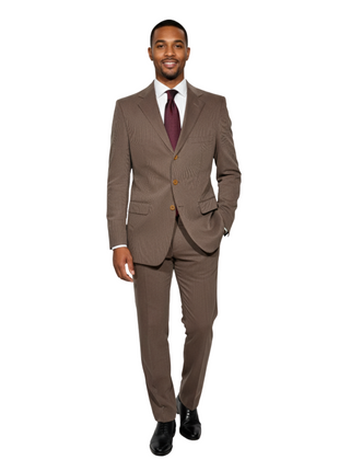 Sartoria Partenopea Mens Brown Corduroy Notch Lapel Slim Fit 3-button Cotton Suit - 42L