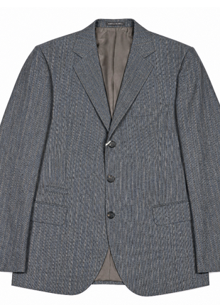 Brunello Cucinelli Gray Stripe Notch Lapel Slim Fit 3-Button Wool Linen Silk Suit - 40L