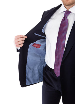 Sartoria Mazara Mens Solid Navy Blue Classic Fit Wool Cashmere 2 Button suit
