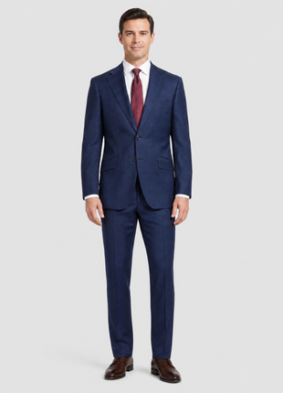 Sartoria Mazara Navy Blue Plaid Slim Fit Notch Lapel 2-Button Wool Suit