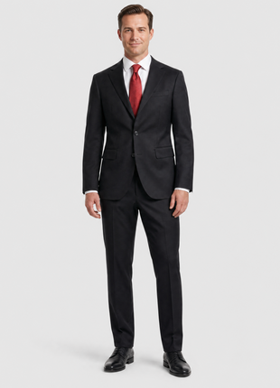 Mens Solid Black Slim Fit VBC Wool Prehemmed 2-Button Suit - The Suit Depot