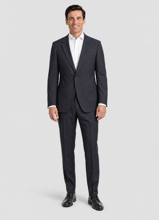 Armani Collezioni Navy Tonal Pinstriped Notch Lapel 2-Button Wool Stretch Suit - 48R