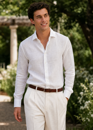 Proper Sport White Contemporary Fit Cutaway Collar Linen Shirt
