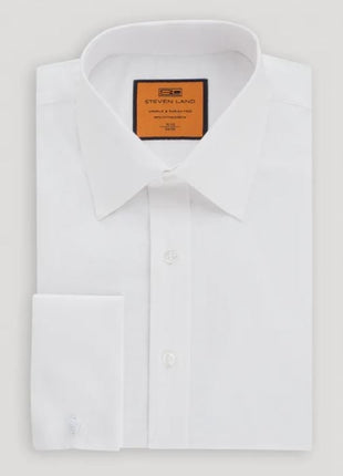 Steven Land Classic Fit Solid White Spread Collar French Cuff Cotton Dress Shirt