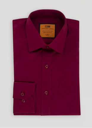Steven Land Men's Solid Burgundy Spread Collar Wrinkle Free Cotton Dress Shirt