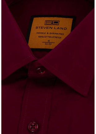 Steven Land Men's Solid Burgundy Spread Collar Wrinkle Free Cotton Dress Shirt