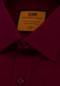 Thumbnail for Steven Land Men's Solid Burgundy Spread Collar Wrinkle Free Cotton Dress Shirt