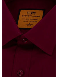 Thumbnail for Steven Land Men's Solid Burgundy Spread Collar Wrinkle Free Cotton Dress Shirt