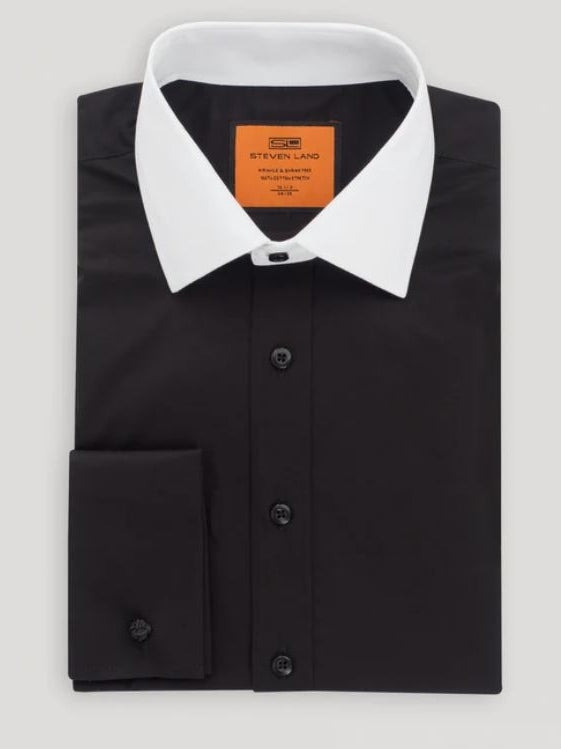 mens black french cuff dress shirt French Cuff Dress Shirt with Black Piping Detail main image 1