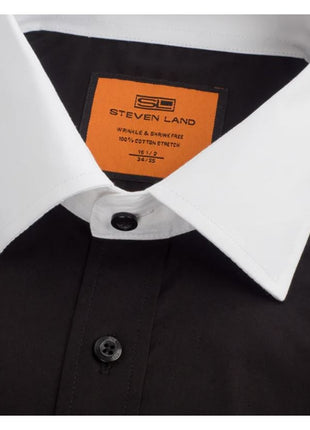 Steven Land Black Contrast Collar French Cuff Cotton Poplin Dress Shirt