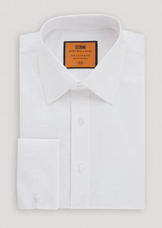 Steven Land Classic Fit Solid White Spread Collar French Cuff Cotton Dress Shirt