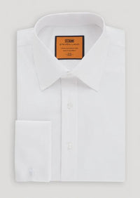 Thumbnail for Steven Land Classic Fit Solid White Spread Collar French Cuff Cotton Dress Shirt