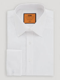 Thumbnail for Steven Land Classic Fit Solid White Spread Collar French Cuff Cotton Dress Shirt