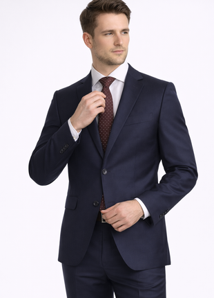 Mens Classic Fit Navy Blue Two Button 100% Wool Suit