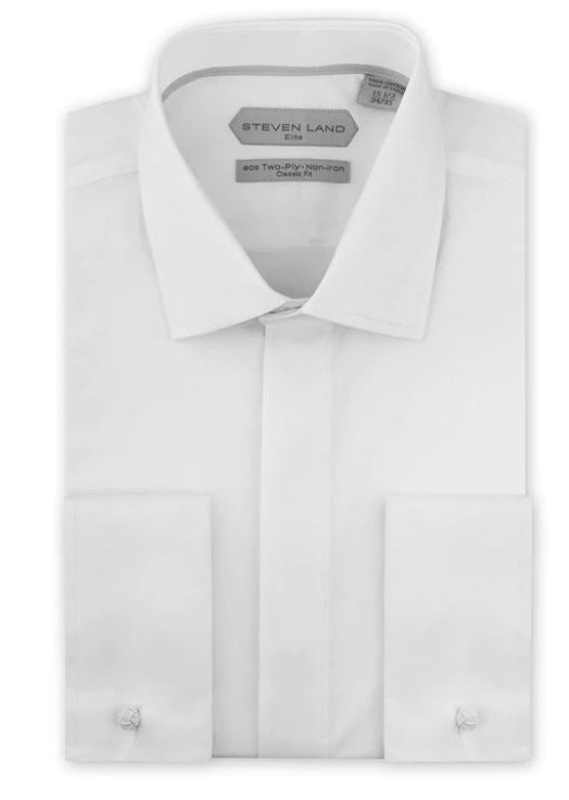 Steven Land Mens Solid White Regular Fit Cotton French Cuff Dress Shirt