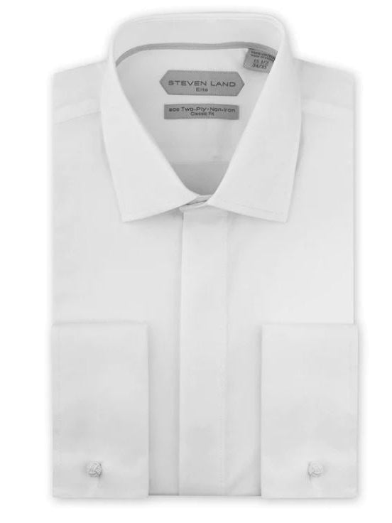 Steven Land Mens Solid White Regular Fit Cotton French Cuff Dress Shirt