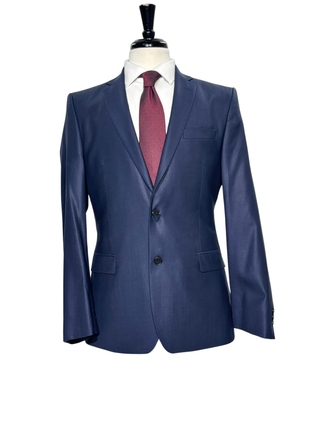 Versace Collection Mens Solid Navy Notch Lapel Classic Fit 2-Button Wool Silk Suit - 40R