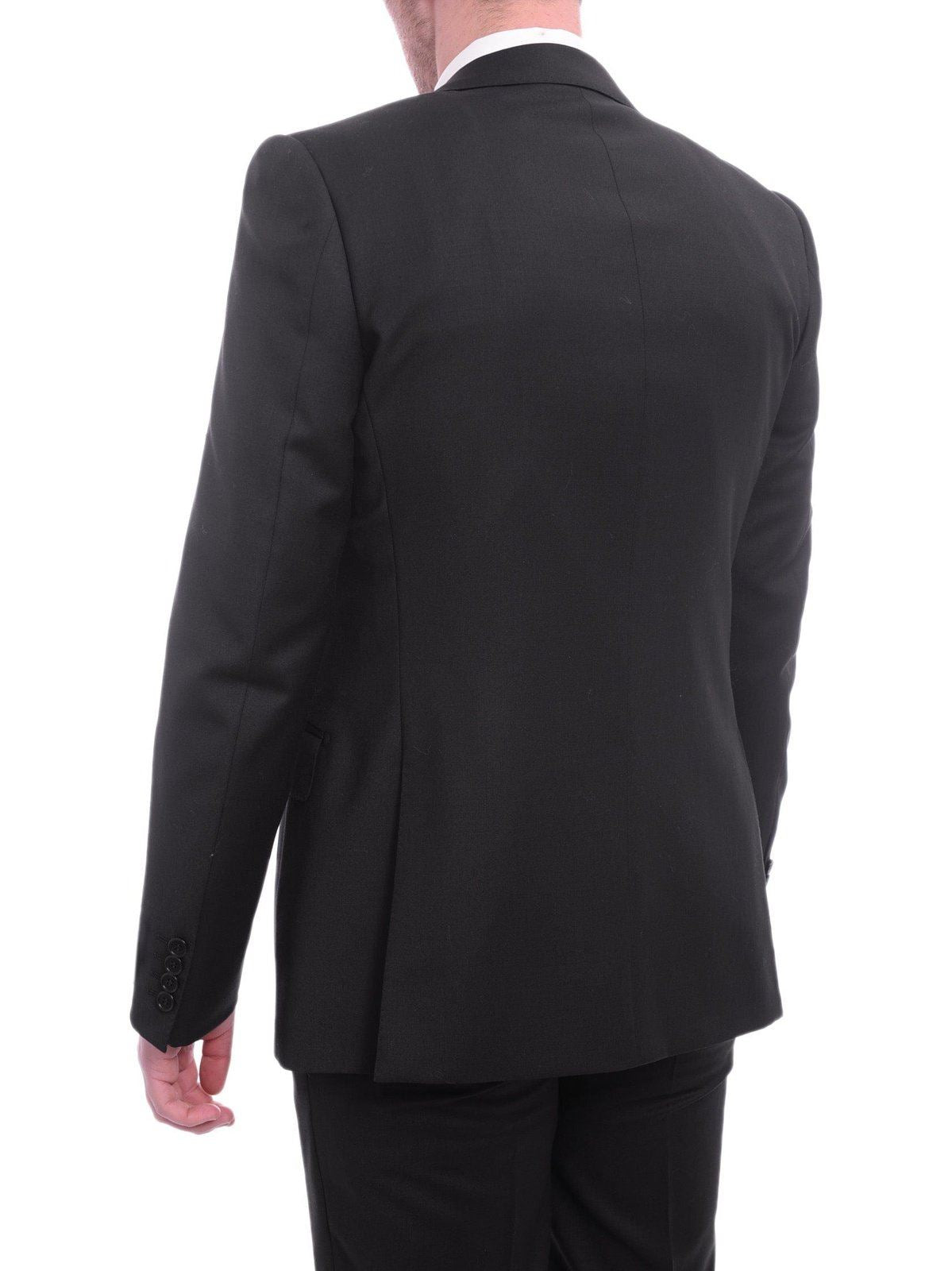 Napoli Slim Fit Solid Black Half Canvassed Wool Cashmere Blend Suit