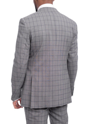 Napoli Mens 42L Gray Windowpane Check Slim Fit 2 Piece Suit