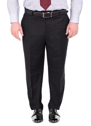 Men's Portly Fit Executive Cut Solid Black Two Button 2 Piece Wool Suit
