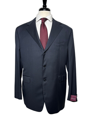 Sartoria Partenopea Mens Solid Navy Notch Lapel Slim Fit 3-button Wool Suit - 44R