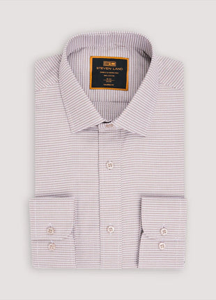 Steven Land Mens Brown Check 100% Cotton Spread Collar Dress Shirt