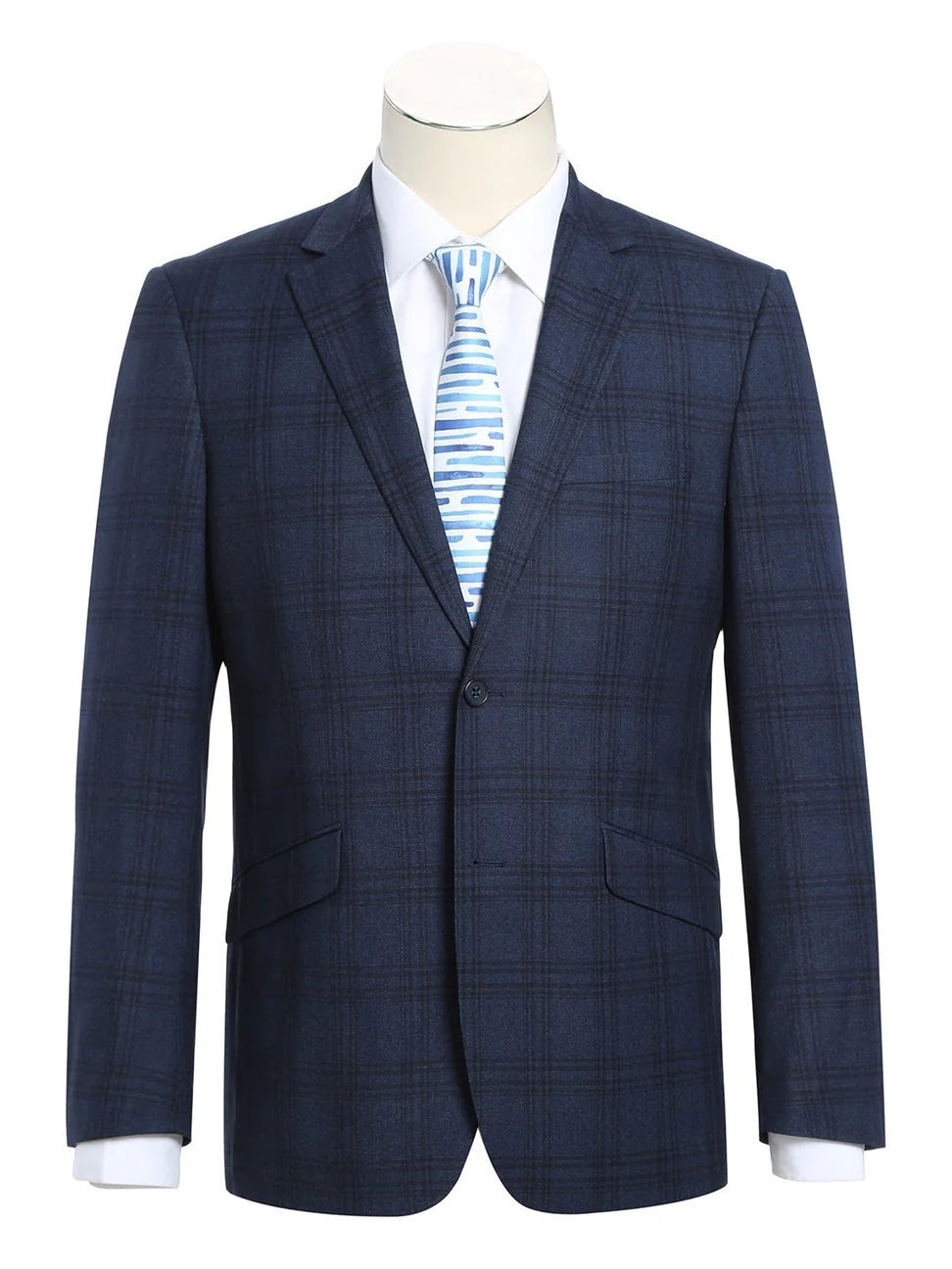 Raphael Mens Blue Plaid Slim Fit 2 Piece Stretch Suit