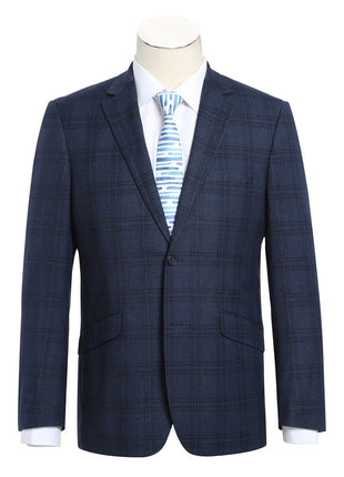 Raphael Mens Blue Plaid Slim Fit 2 Piece Stretch Suit