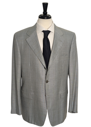 Sartoria Partenopea Men's Blue Windowpane Silk Blend 3-Roll-2.5 Sportcoat 42R