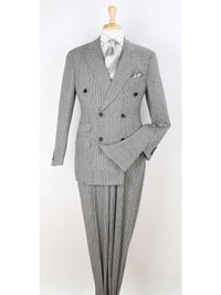 Thumbnail for Apollo King Mens Classic Fit Black Check Double Breasted 100% Wool 3 Piece Suit