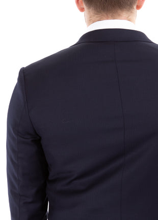 Sartoria Mazara Mens Navy Blue Striped Classic Fit Wool Silk 2 Piece Suit
