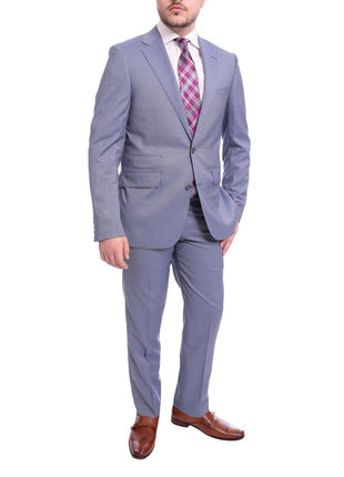 Napoli Slim Fit Light Blue Textured Half Canvassed Two Button Wool Suit