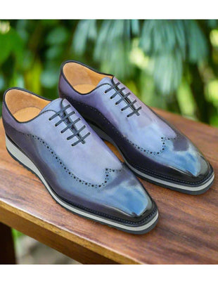 Carrucci Mens Black Grey Two Tone Lace-up Oxford Leather Dress Shoes