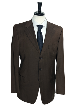 Sartoria Partenopea Men's Brown Herringbone 100% Wool Sportcoat 40L