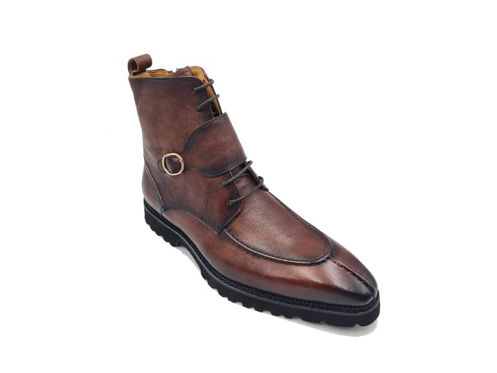 Carrucci Mens Chestnut Brown Split Toe Lace Up Leather Dress Boots