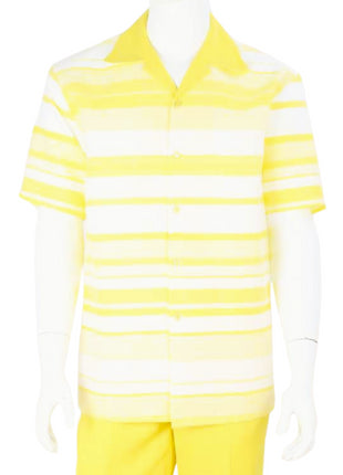Apollo King Royal Diamond Mens Yellow Striped 2 Piece Short Sleeve Walking Suit