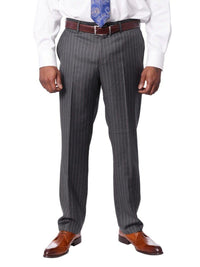 Thumbnail for Italiano Men's Gray Pinstripe Wool Slim Fit Suit