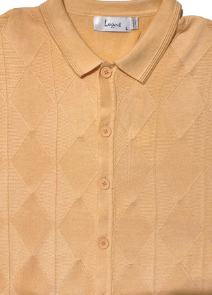 Lavane Mens Gold Textured Diamond Knit Button-Up Polo Casual Shirt