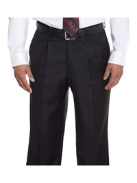 Thumbnail for Solid Black Single Pleated Wrinkle Resistant Wool Dress Pants