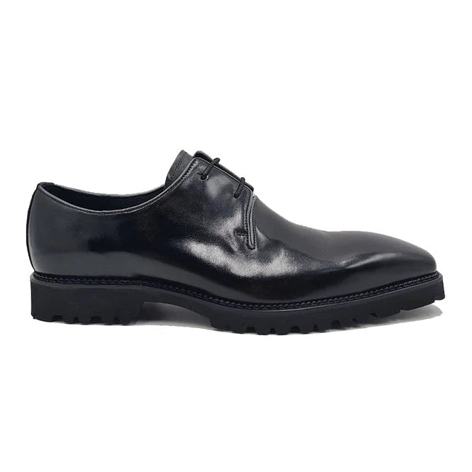 Carrucci Boys Black Lace-up Oxford Leather Dress Shoes With Lug Sole