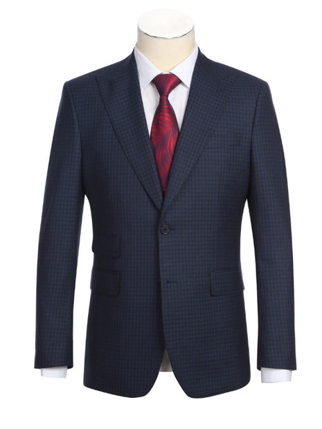 English Laundry Navy And Black Check Slim Fit Peak Lapel Wool Suit