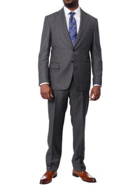 Thumbnail for Italiano Men's Gray Pinstripe Wool Slim Fit Suit