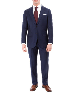 Sartoria Mazara Mens Navy Blue Slim Fit Wool Silk 2 Piece Suit