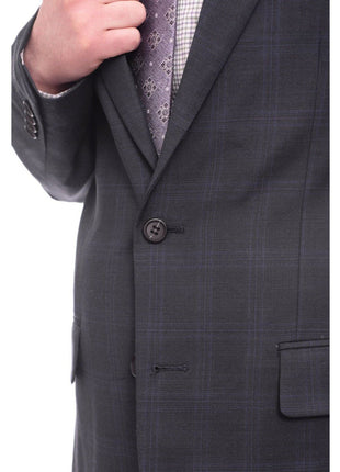 Giorgio Cosani Classic Fit Subtle Blue Windowpane Two Button Stretch Wool Suit
