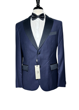 Corneliani CC Collection Navy Blue Micro-Textured Peak Lapel Slim Fit 3-Piece Wool Silk Tuxedo - 44R
